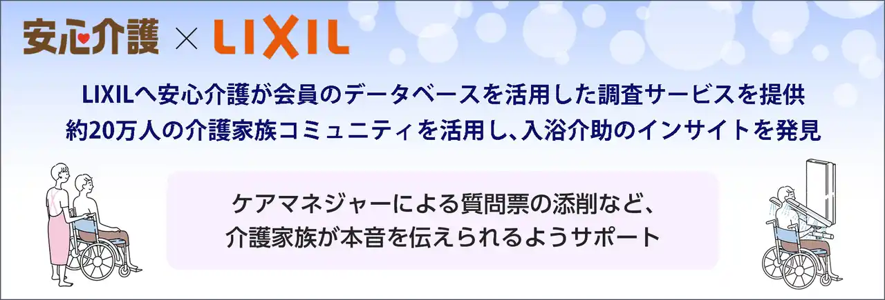 【株式会社エス・エム・エス】 LIXILへ安心介護が会員のデータベースを活用した調査サービスを提供。約20万人の介護家族コミュニティを活用し、入浴介助のインサイトを発見