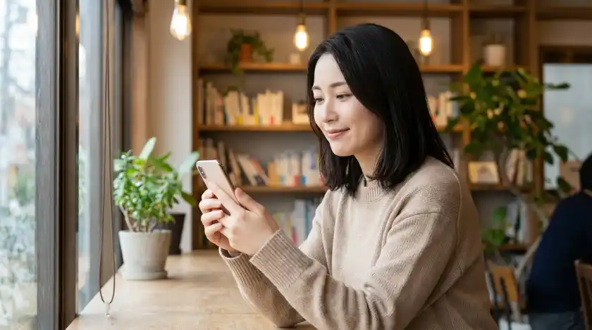 悩んでいる人がスマホで記事を見て安心している様子(2)