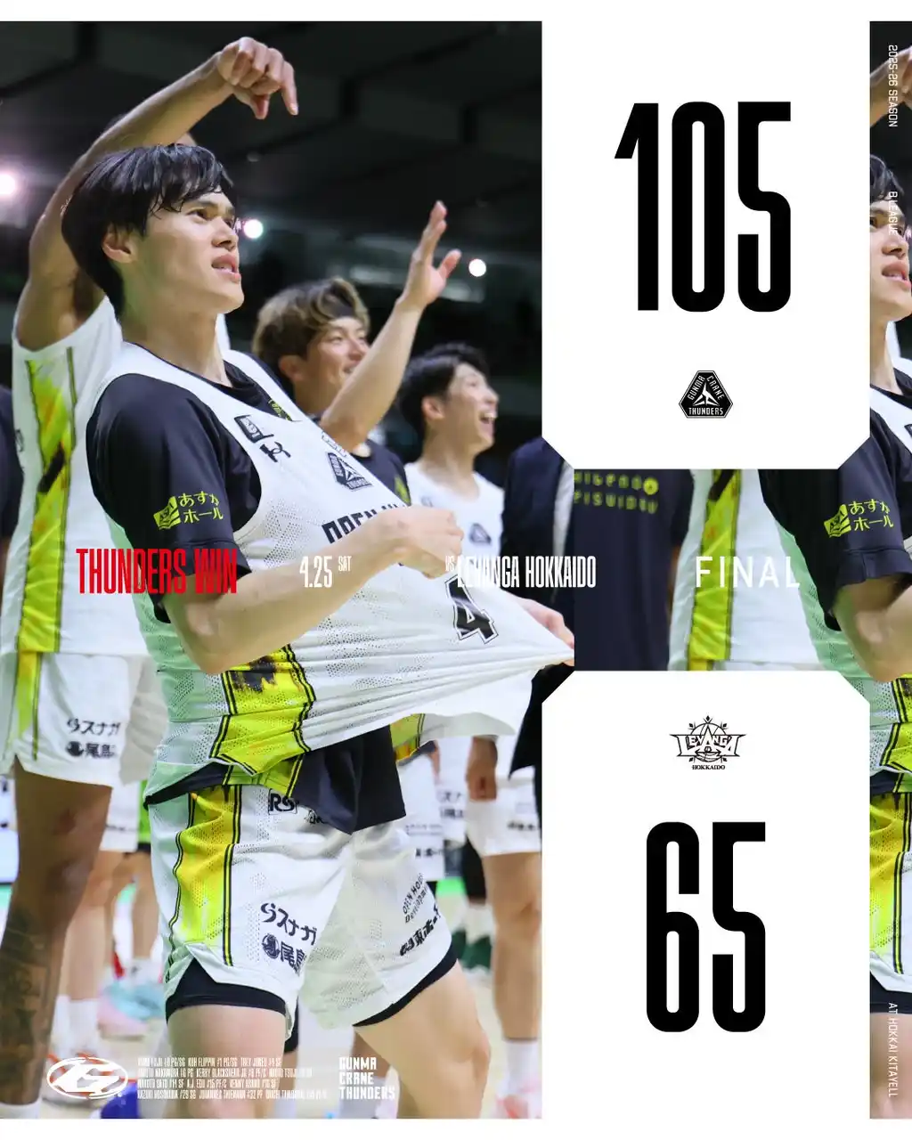 【群馬クレインサンダーズ：試合結果】4/25(土) vs レバンガ北海道 りそなグループ B.LEAGUE 2025-26シーズン