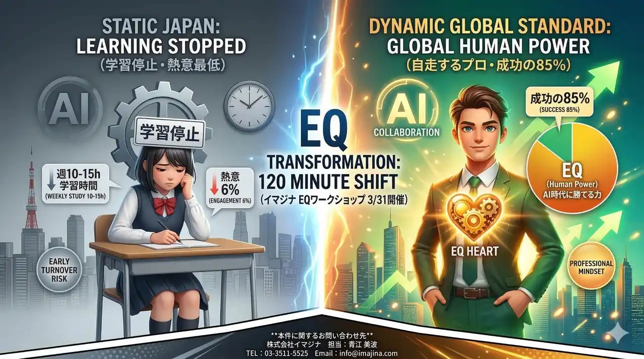 【3/31東京】なぜ新卒の89%が入社後に失敗するのか？イマジナが世界最低水準の自己肯定感に沈む日本の若者を救う「EQ向上×自己理解ワークショップ」を緊急開催！