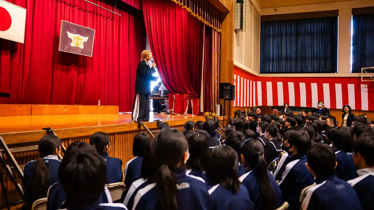 杉本琢弥、福井の中学校へサプライズ訪問　卒業ソング「アオくてハルい。」を生徒に届けエール