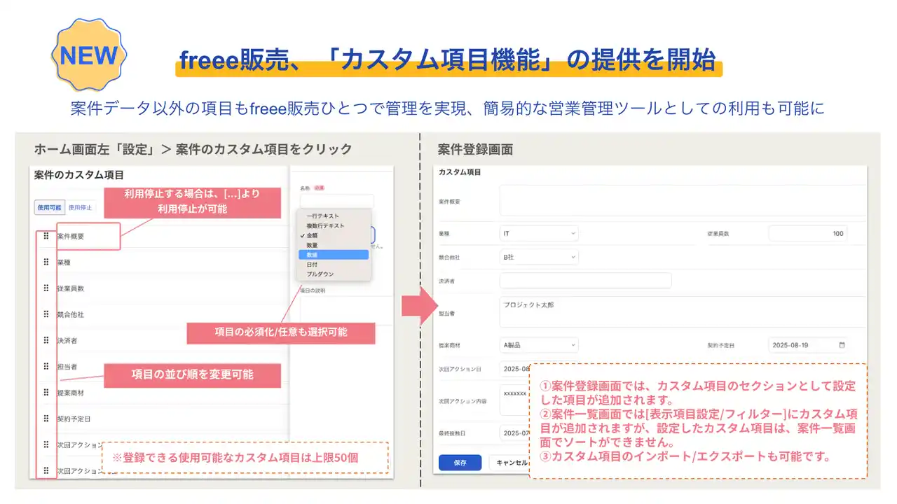 freee販売、案件ごとの「カスタム項目機能」の提供を開始　業界・業種問わず各社固有の情報もfreee販売ひとつでの管理を実現