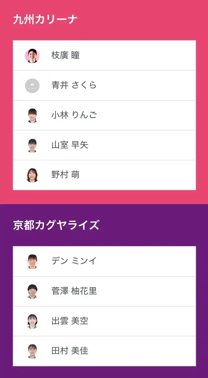 【卓球のＴリーグ】 ノジマＴリーグ 2025-2026シーズン 公式戦 8月30日開催 九州カリーナ vs 京都カグヤライズ ベンチ入り選手発表