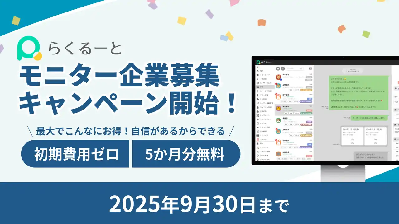 【株式会社アイシス】 【初期費用ゼロ＆5か月分無料】採用管理ツール「らくるーと」、モニターキャンペーン実施！