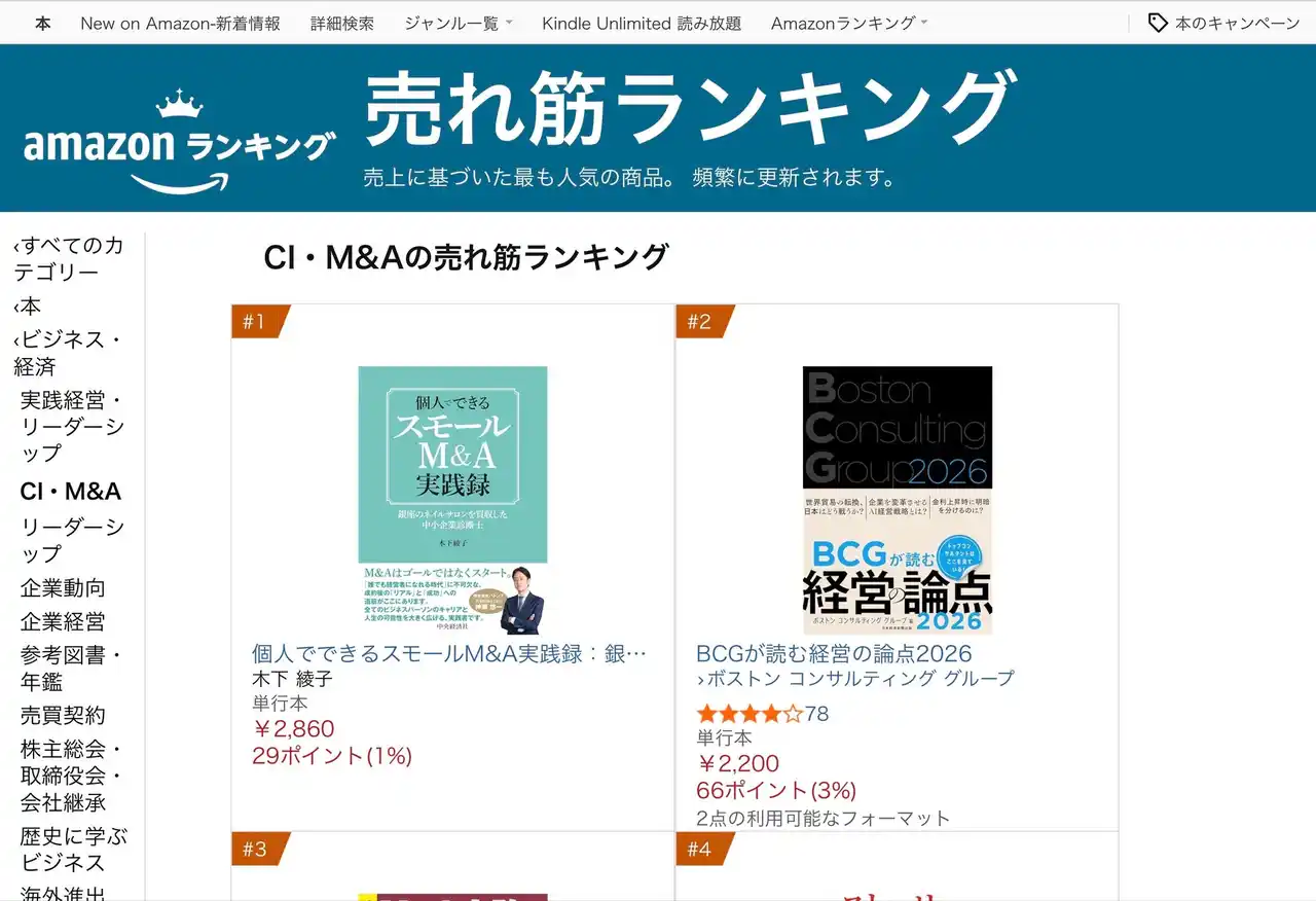 【株式会社ステラコンサルティング】 発売前にAmazon「CI・M＆A」カテゴリ1位獲得！個人でできるスモールM＆A実践録―銀座のネイルサロンを買収した中小企業診断士