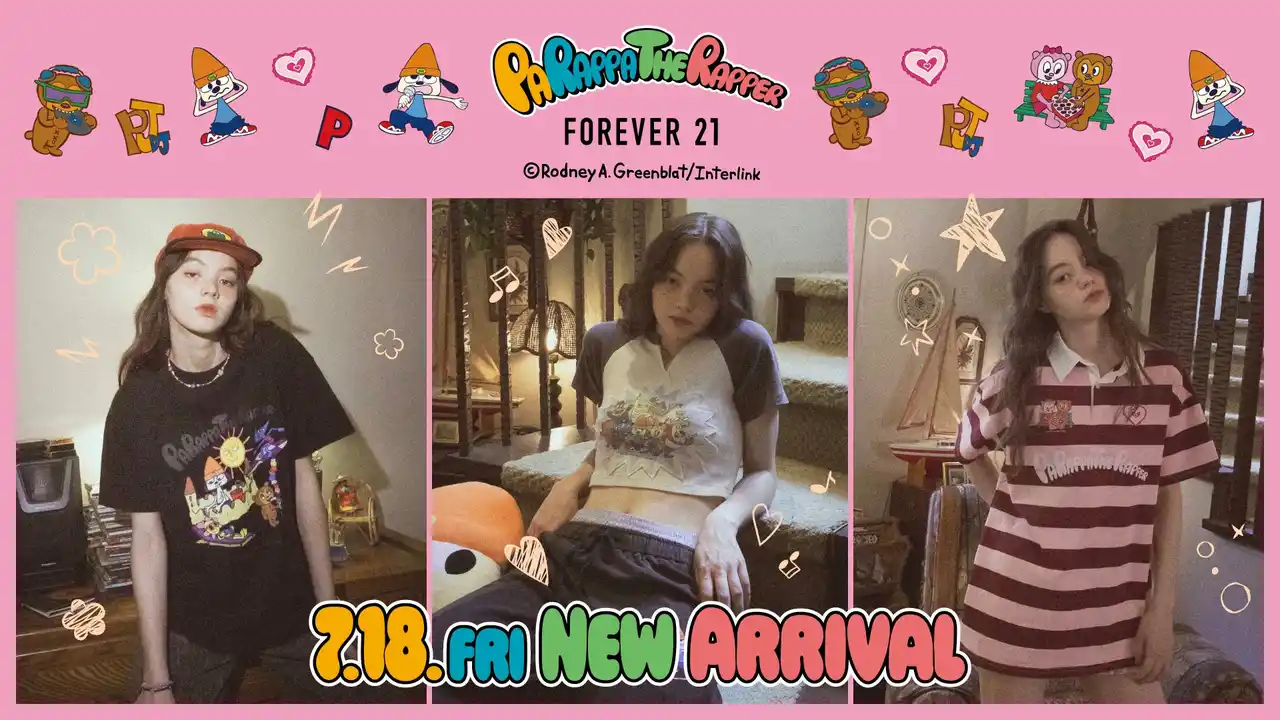【株式会社アダストリア】 90年代のカルチャーが蘇る!「FOREVER 21」×「パラッパラッパー」コラボレーションアイテムが7月18日(金)に販売開始!