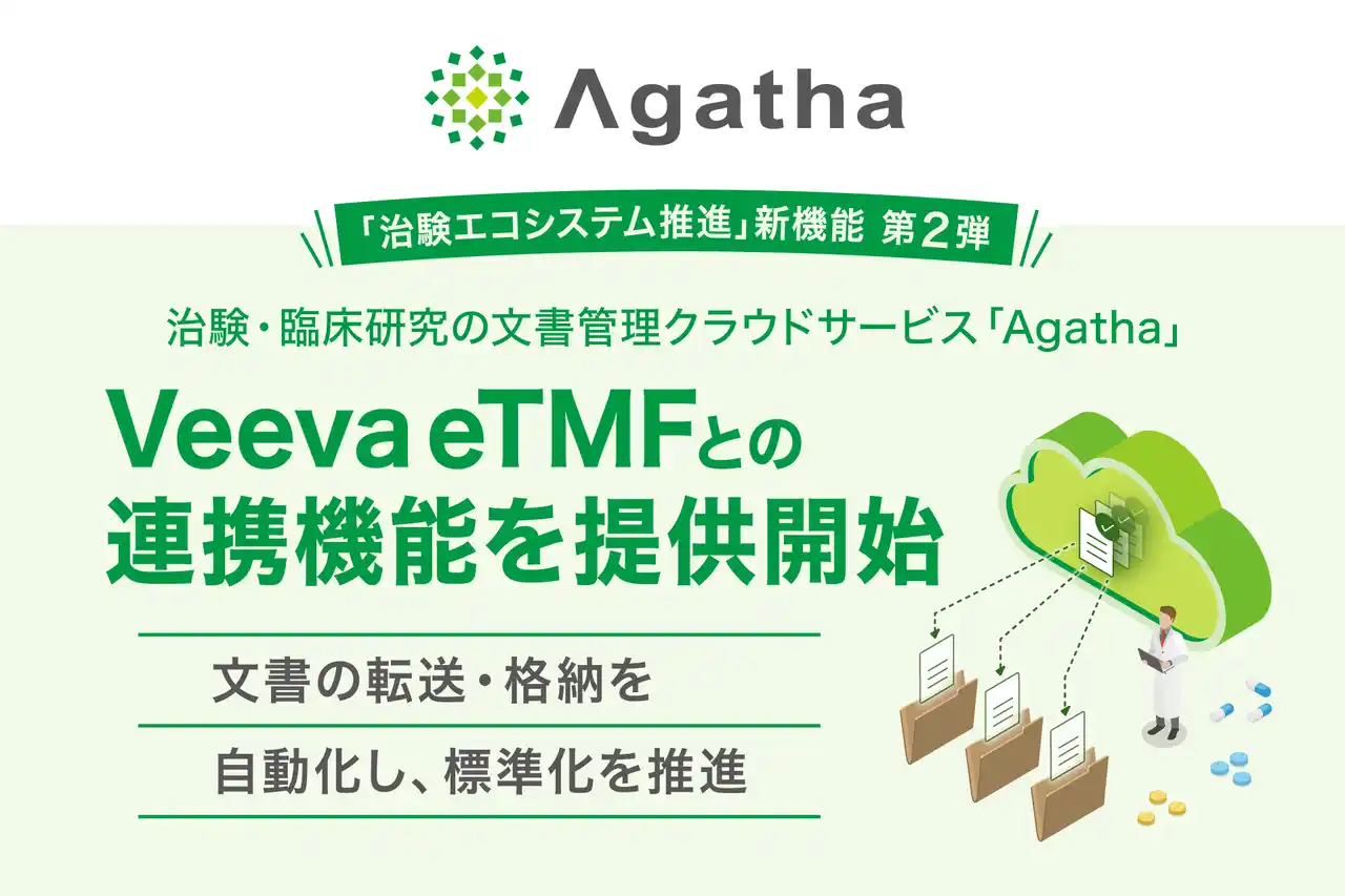 【アガサ株式会社】 治験・臨床研究のDXサービスを提供するアガサ、Veeva eTMFとの連携機能をリリース