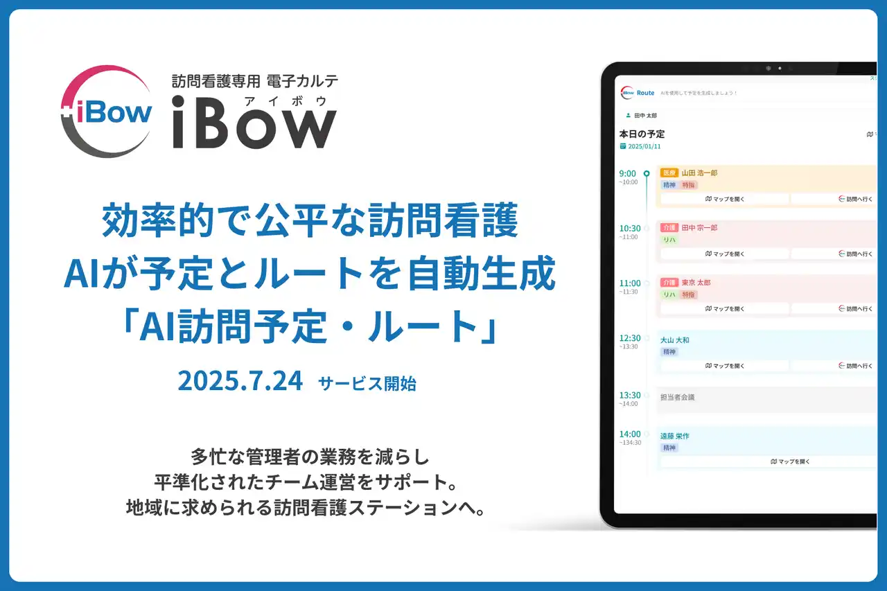 【予定の最適化で変わる“チーム運営”】eWeLL、AIで訪問看護の予定とルートを自動作成する新サービス「AI訪問予定・ルート」を7月24日から提供開始～10年で利用者3倍、個に依存した看護からの脱却～