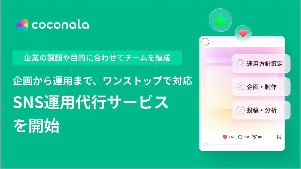 【株式会社ココナラ】 企業のSNS運用「人材不足」「ノウハウ不足」を解消 12月19日より『SNS運用代行サービス』を開始