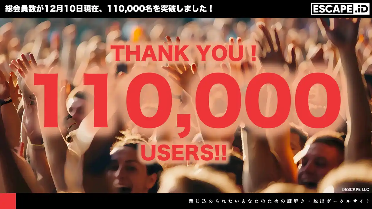 「ESCAPE.ID」のユーザー登録者数が12月10日現在110,000名を突破！