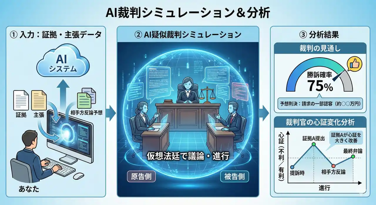 Legal AI - 判決前に「勝敗」が見える！裁判の勝訴確率をAIで算出する「AI司法ジャスティ・アイ」が誕生。感情を排したデータ分析で、泣き寝入りゼロへ
