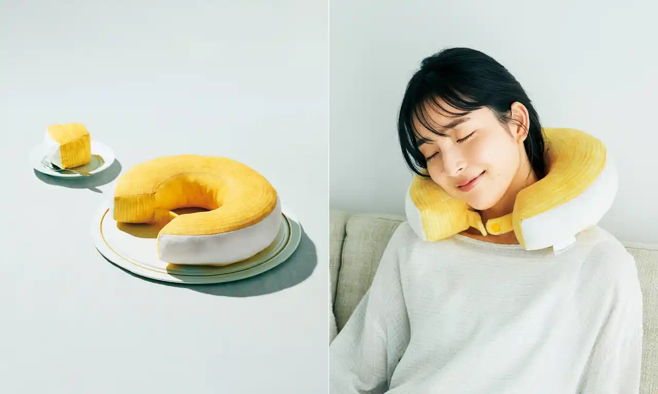 【株式会社フェリシモ】 バウムクーヘンの穴に入れたら……そんな夢をかなえてくれるネックピロー「バウムピロークーヘン 一切れのポーチを添えて」が、フェリシモ「YOU+MORE!」から新登場！