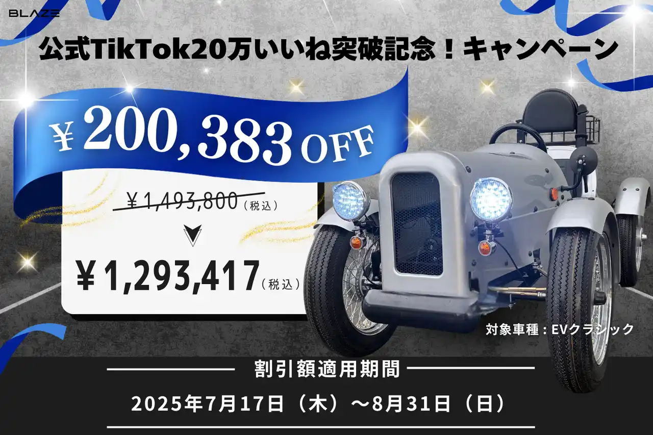【株式会社ブレイズ】 【最終結果発表】(株)ブレイズのEVクラシック対象 SNS参加型キャンペーンの最終割引金額が決定！