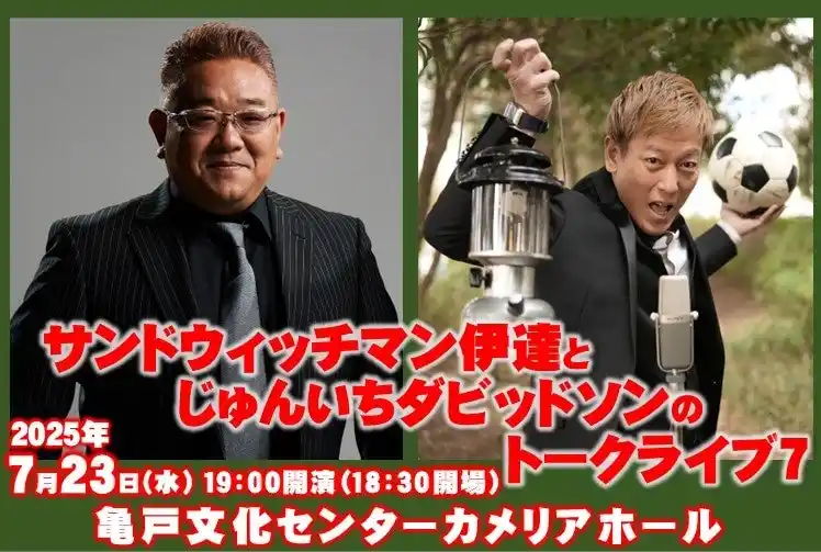 【株式会社Tixplus】 同い年2人のトークライブ、大好評につきシリーズ第7弾！「サンドウィッチマン伊達とじゅんいちダビッドソンのトークライブ7」チケプラ電子チケット&チケットトレード導入決定！