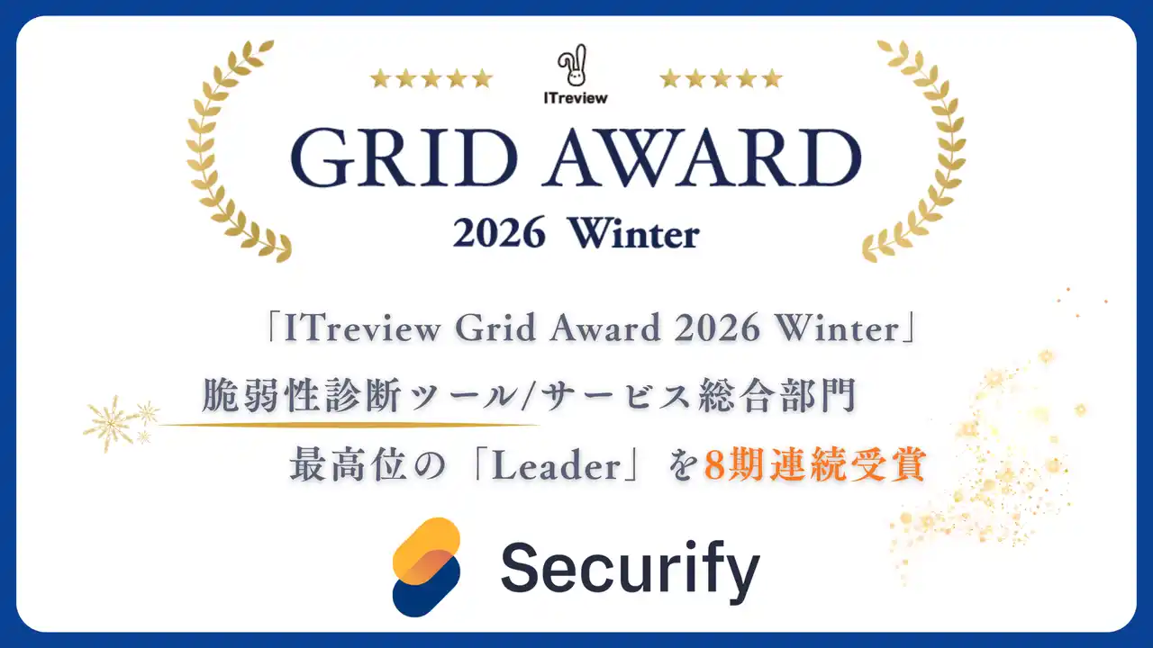 【株式会社スリーシェイク】 Securify、「ITreview Grid Award 2026 Winter」の脆弱性診断ツール/サービス総合部門で最高位の「Leader」を8期連続受賞