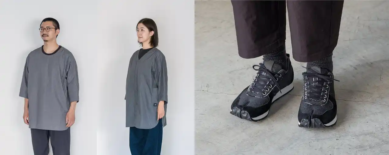 【株式会社　釜浅商店】 釜浅の人気ファブリックシリーズに新商品登場 岡山発アパレルブランド iori products と釜浅商店が共同開発「釜浅の割烹着」と「釜浅商店別注tabitoスニーカー」9月13日発売