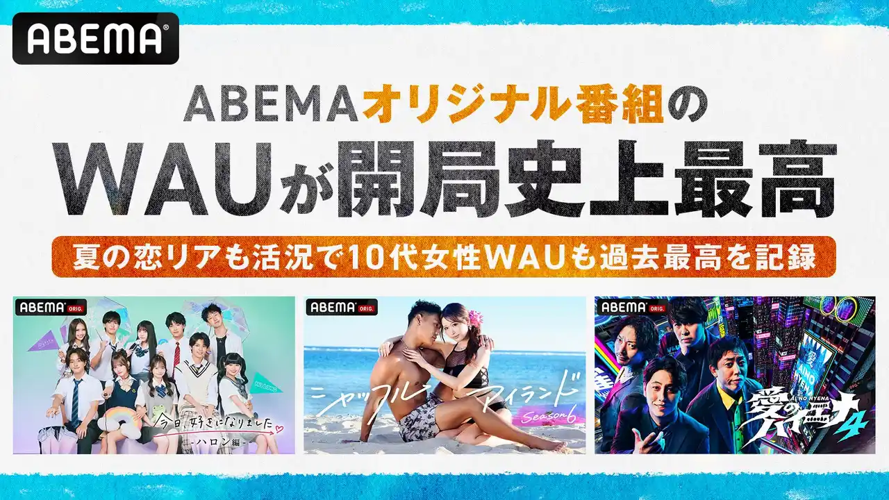 「ABEMA」オリジナル番組の週間視聴者数が開局史上最高を更新、昨対同週比200％