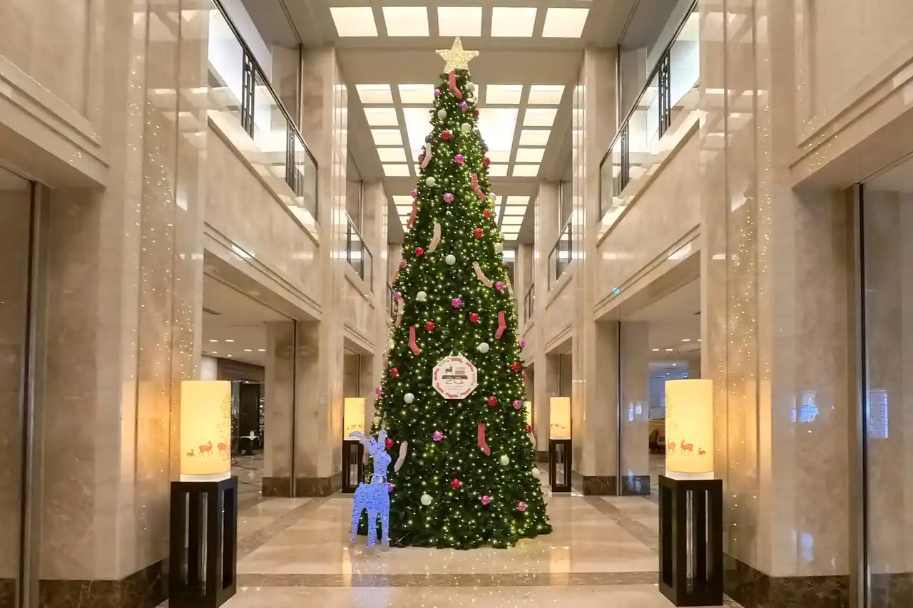 【ホテル日航奈良】日本一の靴下生産地「奈良」の靴下が彩る20周年記念クリスマスツリー