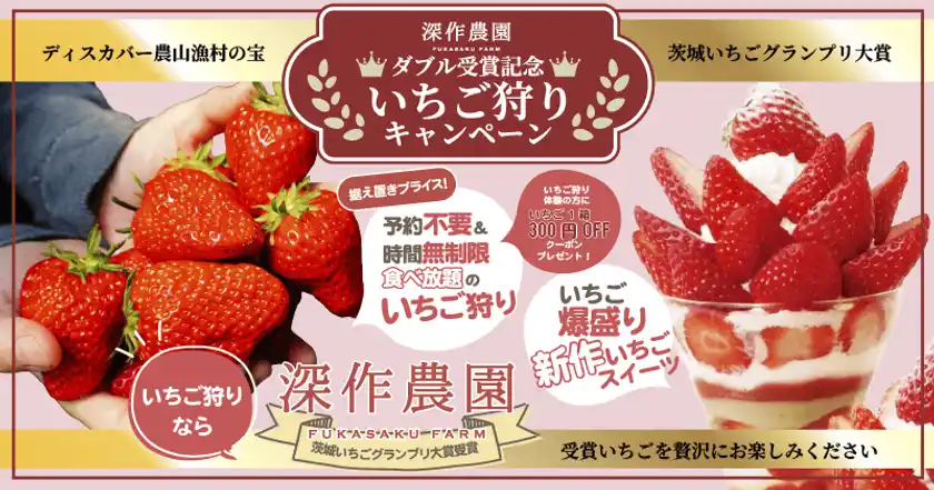 深作農園ダブル受賞記念いちご狩りキャンペーン