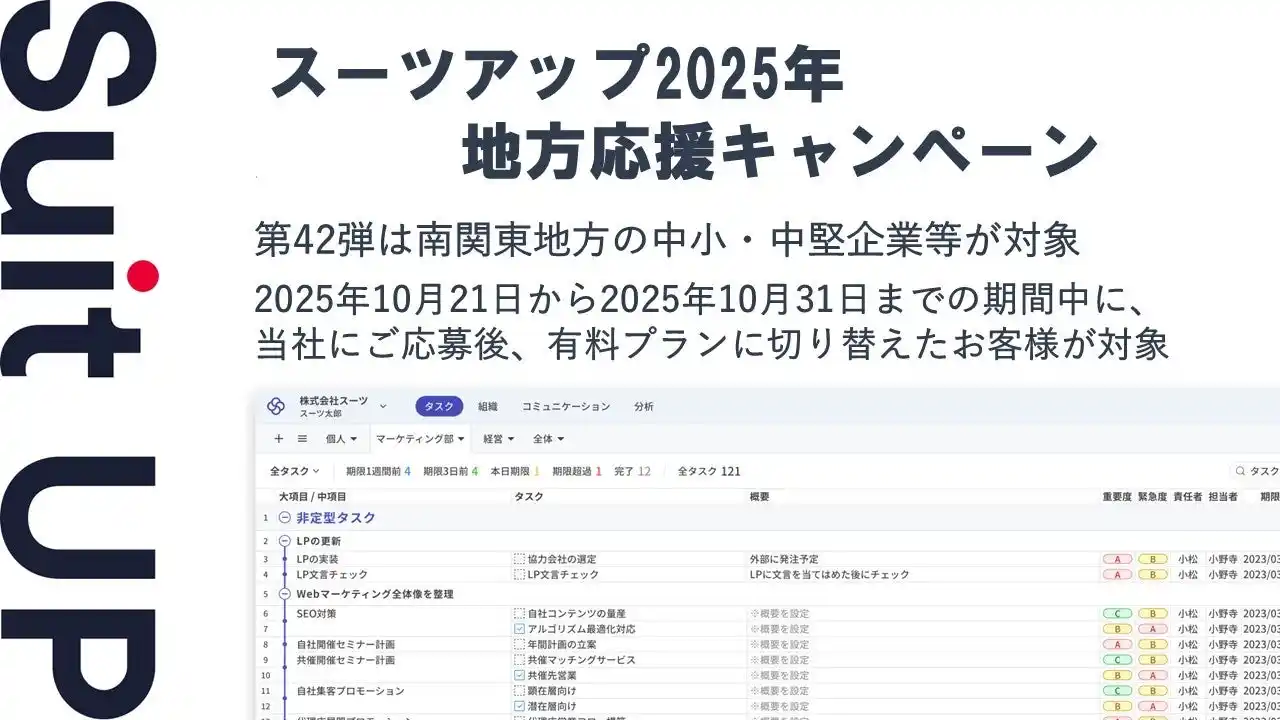 【スーツ】 「スーツアップ2025年地方応援キャンペーン」第42弾南関東（東京、神奈川、千葉、埼玉）のお知らせ