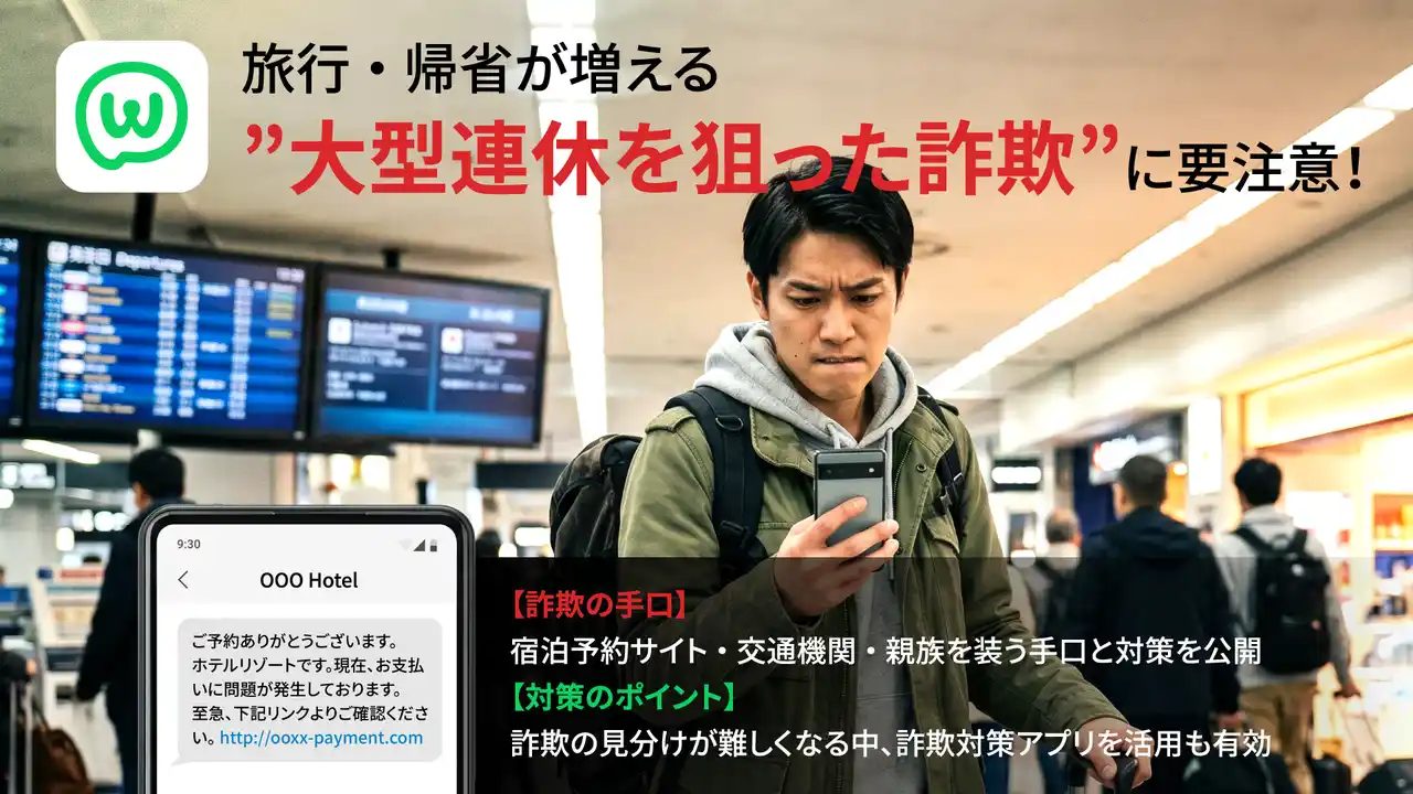 旅行・帰省が増える”大型連休を狙った詐欺”に要注意！宿泊予約サイト・交通機関・親族を装う手口と対策を公開