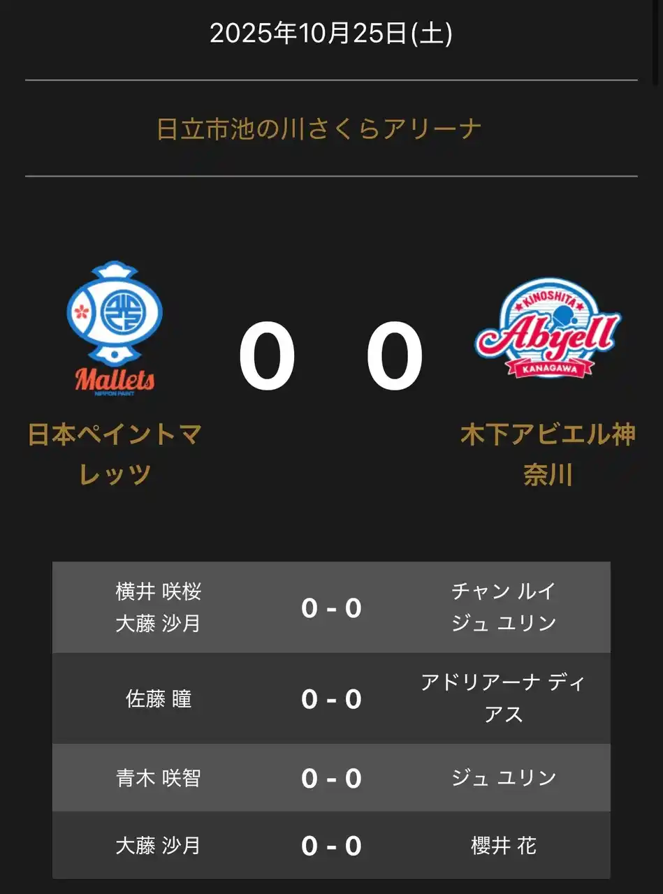 【卓球のTリーグ】 ノジマTリーグ 2025-2026シーズン 公式戦 10月25日開催 日本ペイントマレッツ vs 木下アビエル神奈川 ベンチ入り選手発表 by PR TIMES