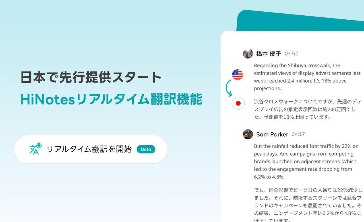 【Sugr Technology Hong Kong Limited】 世界初*のBluetoothイヤホン対応AIボイスレコーダーのHiDock、専用アプリHiNotesのリアルタイム翻訳機能をグローバルでも提供開始