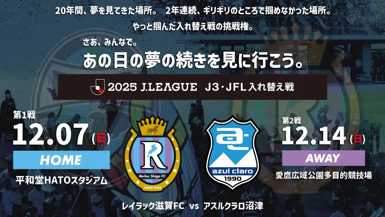 【レイラック滋賀FC】 2025シーズン J3・JFL入れ替え戦 進出決定のお知らせ