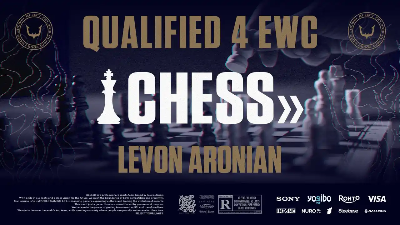 【株式会社REJECT】 プロeスポーツチーム「REJECT」 CHESS部門のLevon AronianがEsports World Cup2025出場権を獲得