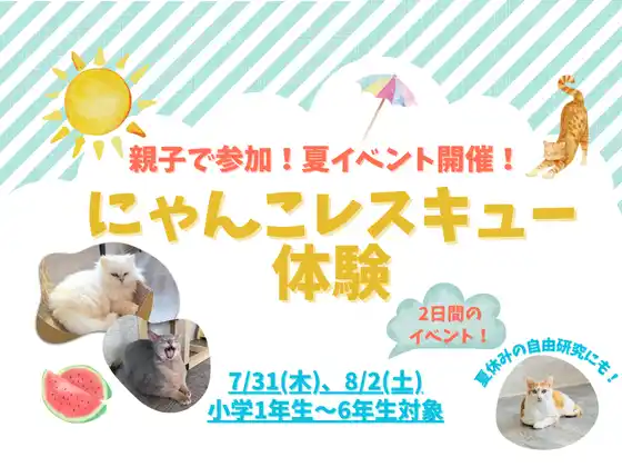 【ピースウィンズ・ジャパン】 「夏休みスペシャル・子どもスタッフによる保護猫譲渡会」開催のお知らせ