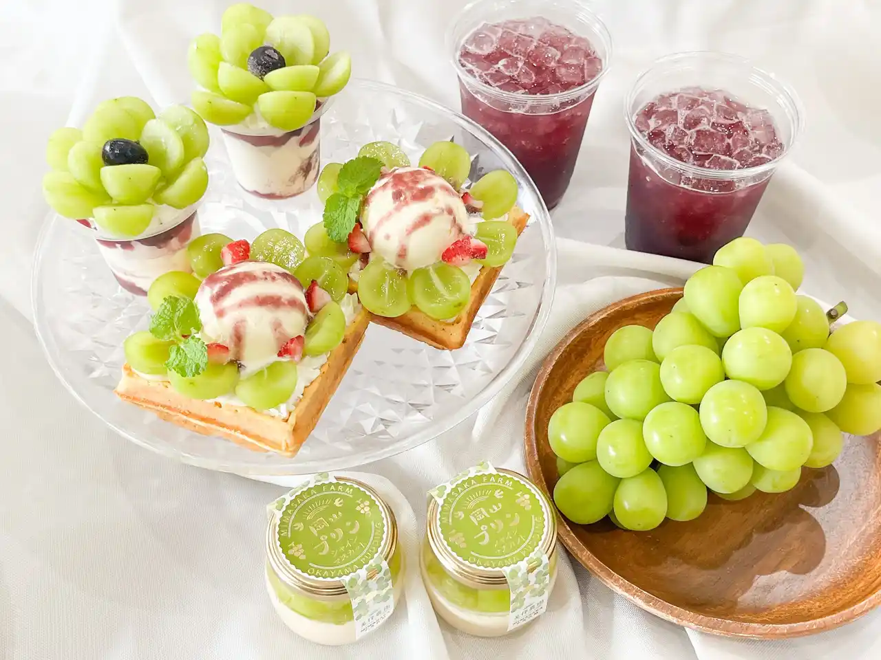 【有限会社美作農園】 フルーツ王国岡山の朝採りシャインマスカットを堪能！1日20食限定「シャインマスカットアフタヌーンティーセット」農園カフェ湯郷で新登場