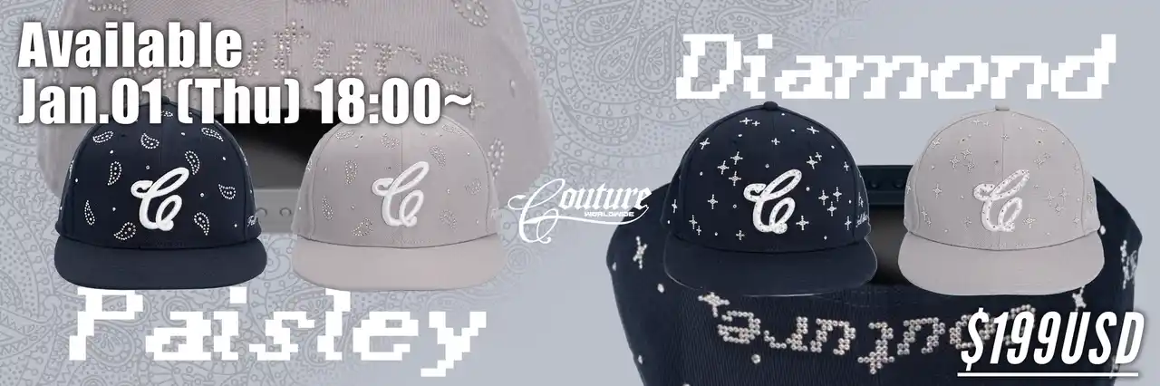 【株式会社Yoda】 COUTURE WORLD WIDEから2026年元日よりオリジナルCAPをデザインした新作「PAISLEY」と「DIAMOND SIGNATURE」が同時に発売！！
