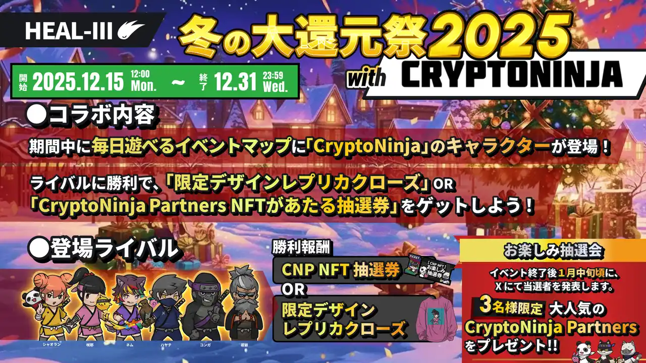 【株式会社HEALTHREE】 ヘルスケアゲーム「HEALTHREE（ヘルスリー）」がキャラクターブランド「CryptoNinja（クリプトニンジャ）」とコラボイベントを開催！