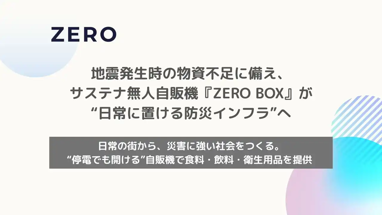 【ZERO株式会社】 地震発生時の物資不足や停電に備え、サステナ無人自販機『ZERO BOX』が“日常に置ける防災インフラ”へ