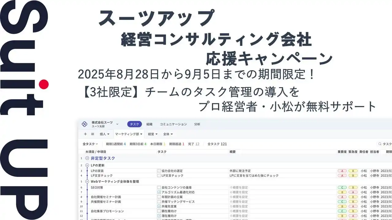 【スーツ】 チームのタスク管理・プロジェクト管理ツール「スーツアップ」、経営コンサルティング会社応援キャンペーン