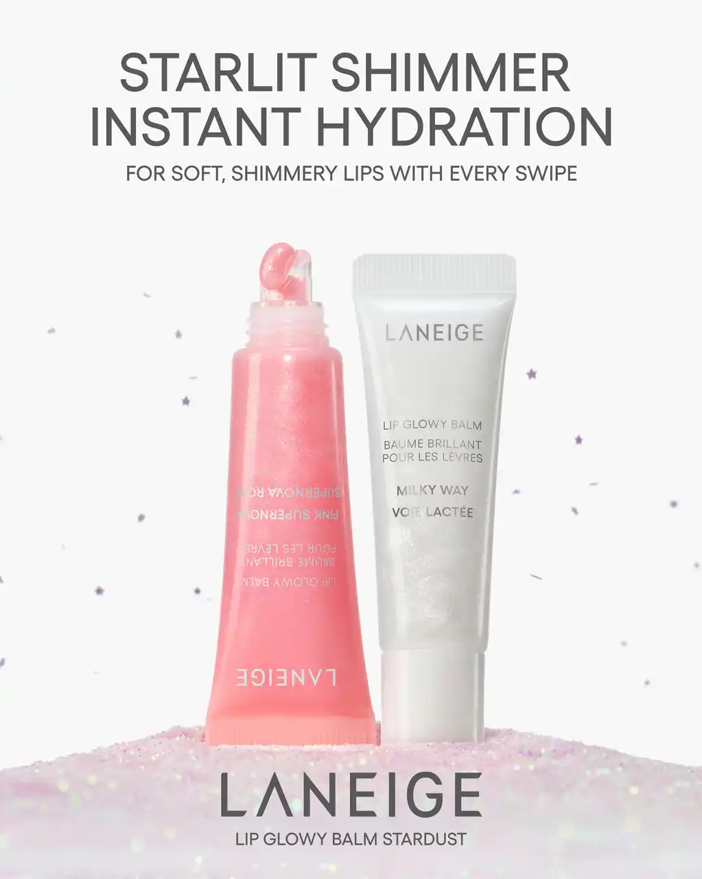 【アモーレパシフィックジャパン株式会社】 ［LANEIGE］星くずラメできらめく、うるツヤリップ日中用リップケアから＃ラメグロス「スターダストシリーズ」限定発売