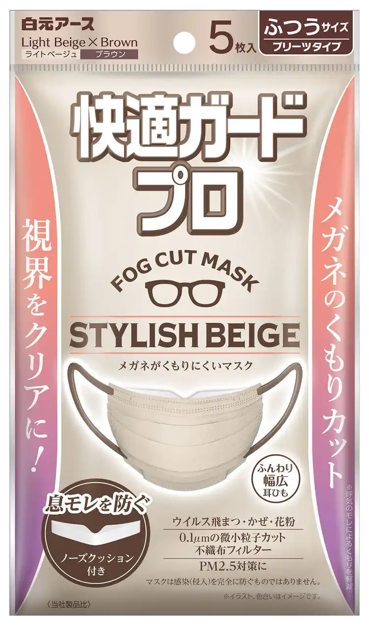 メガネのくもりをカット！いつでも視界をクリアに！『快適ガードプロ プリーツタイプ ふつうサイズ スタイリッシュベージュ』新発売