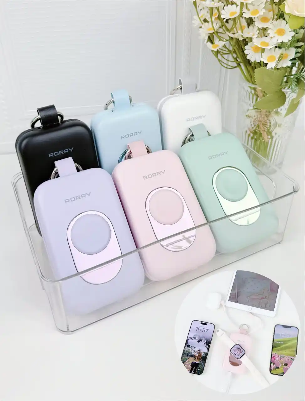 【発売記念40％OFF】人気モデル「RORRY D2シリーズ」が進化版に！モバイルバッテリー 20000mAh PD30W｜カラビナ搭載・2本ケーブル内蔵・5台同時充電対応
