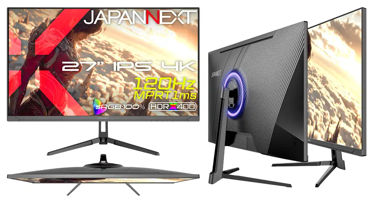 JAPANNEXTが27インチ IPSパネル搭載 120Hz/1ms対応の4Kゲーミングモニターを価格.com限定 33,980円で4月2日(木)に発売