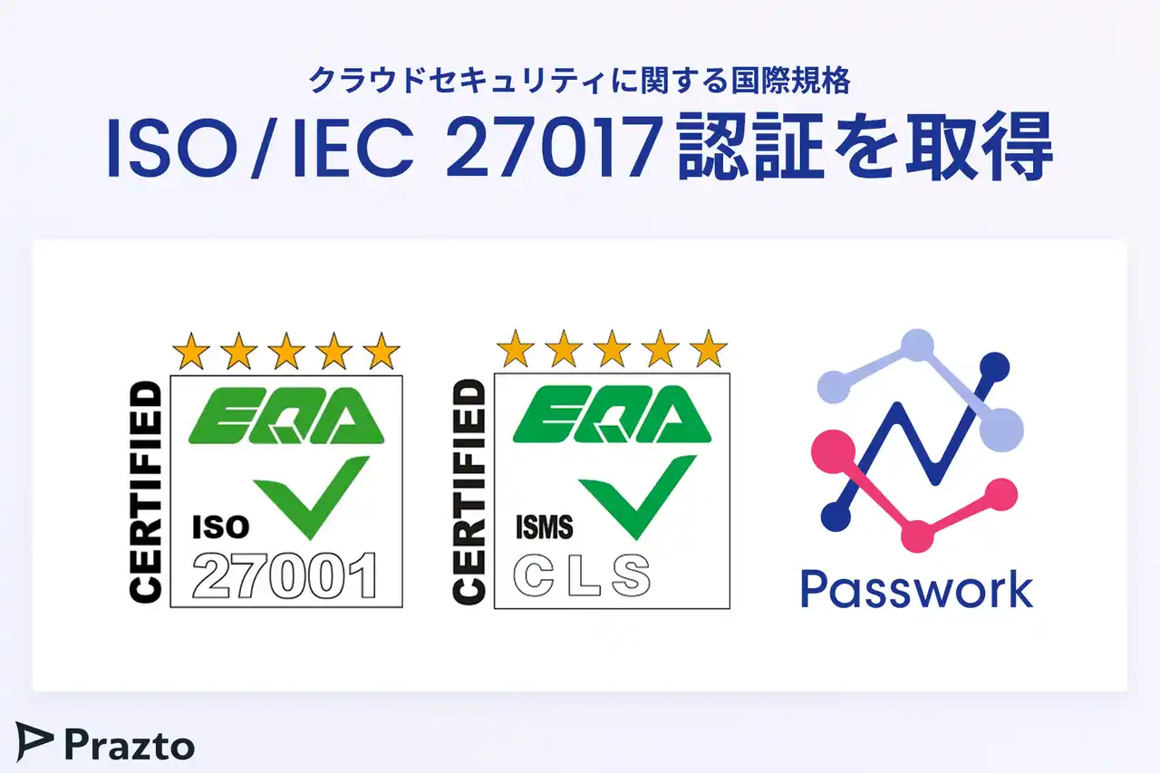 【株式会社Prazto】 データ連携サービス「Passwork」がISMSクラウドセキュリティ認証「ISO/IEC 27017」を取得
