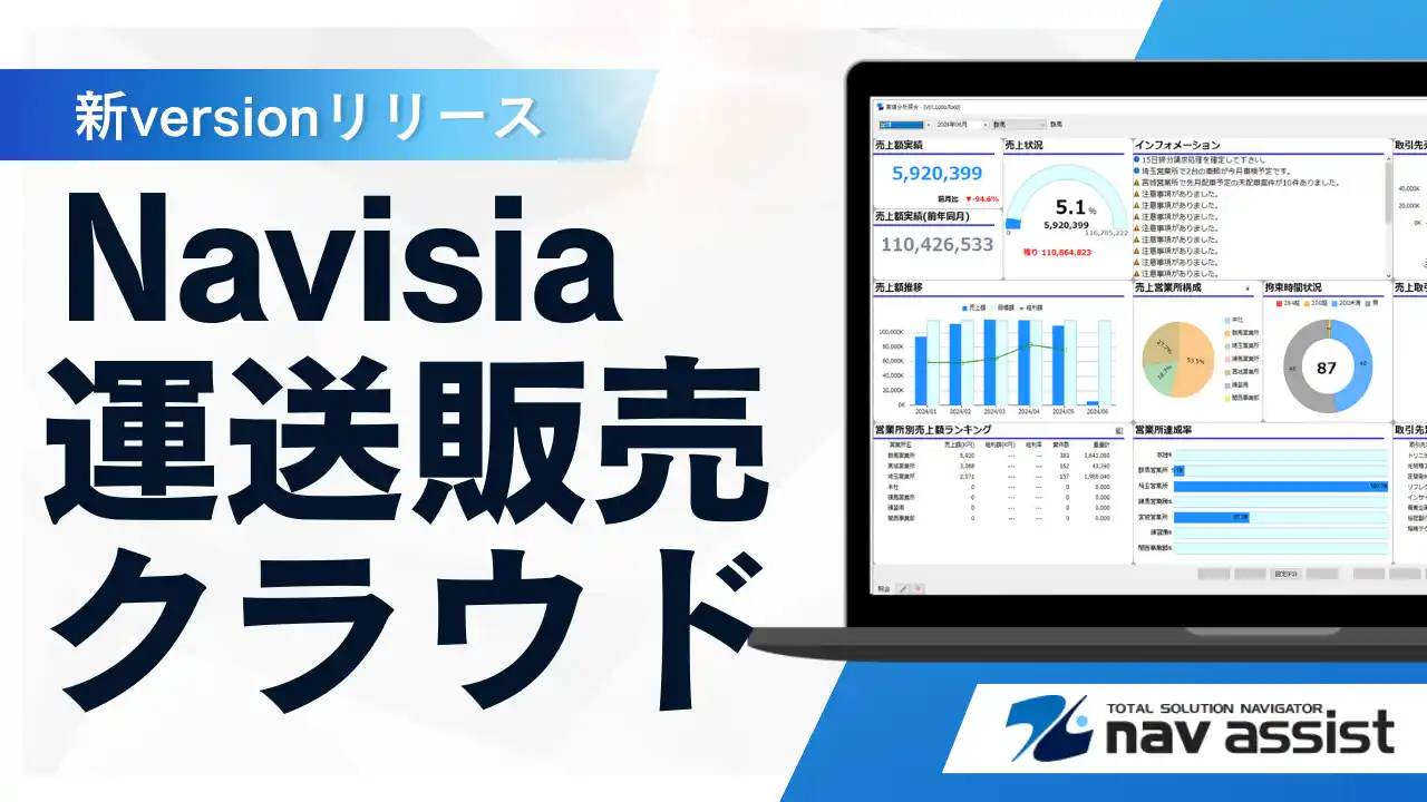 【(株)ナブアシスト】 運送業向け基幹システム「Navisia運送販売クラウド」を新リリース