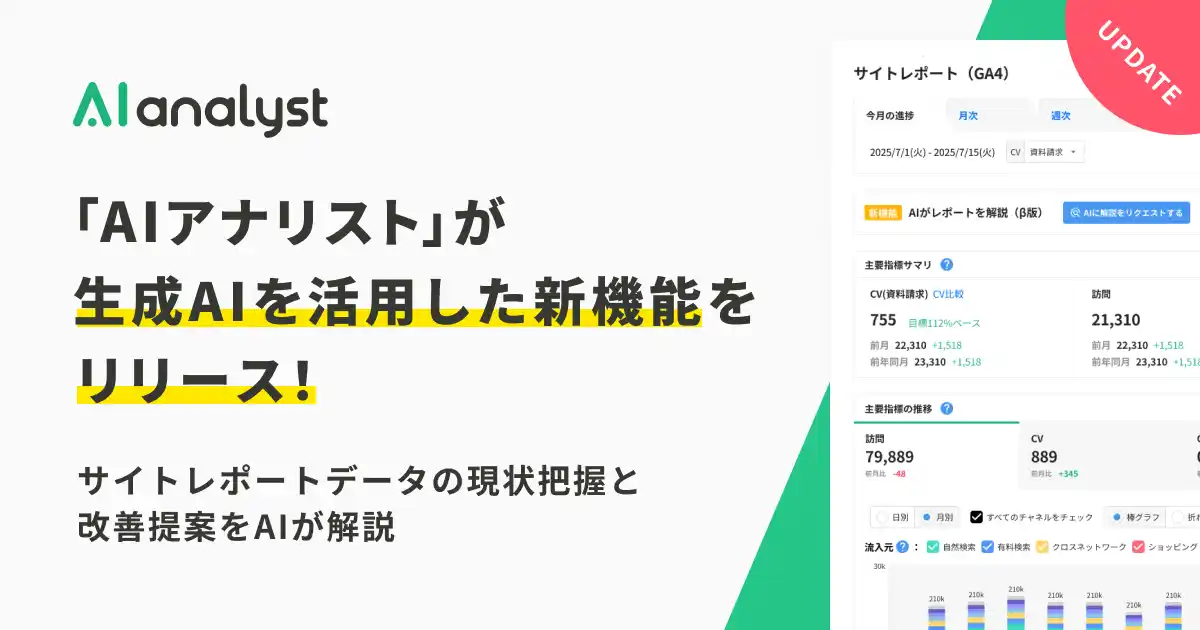 【株式会社WACUL】 『AIアナリスト』が生成AIを活用した新機能をリリース！サイトレポートデータの現状把握と改善提案をAIが解説