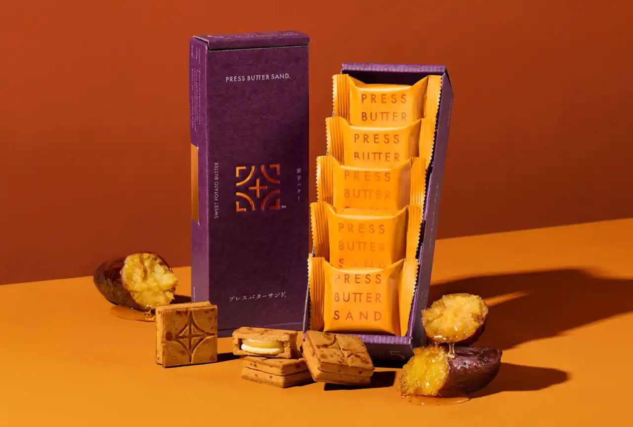【株式会社BAKE】 【お芋スイーツ】「PRESS BUTTER SAND」秋の主役は “蜜芋”！〈バター × 焼き芋〉の背徳感でプチ贅沢♪濃厚甘美な自信作「バターサンド〈蜜芋バター〉」