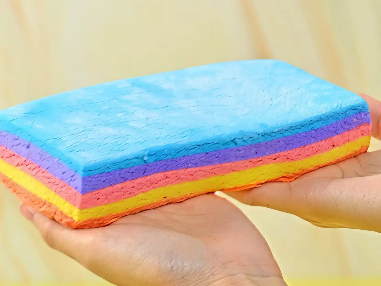 両手いっぱいの虹を“はむっ”とほおばる夢の体験。国産ならではの至福の「ふわもち」食感を追求した特大スイーツ『レインボーピロ―』が3月20日より全国発売