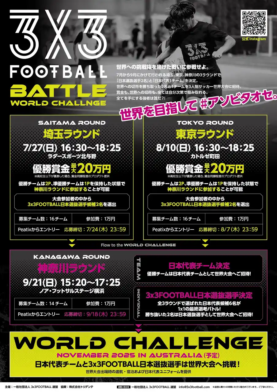 【一般社団法人3x3FOOTBALL連盟】 3x3FOOTBALL BATTLE WORLD CHALLENGEが開催決定！