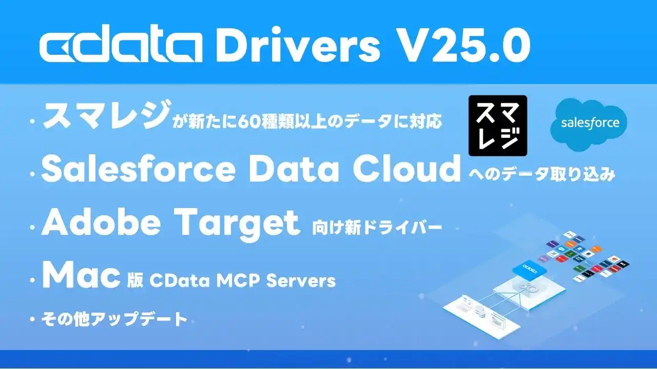 【CData】 新たに60種類以上のデータに対応したスマレジのプラットフォームAPI サポートを含む『CData Drivers V25.0』をリリース
