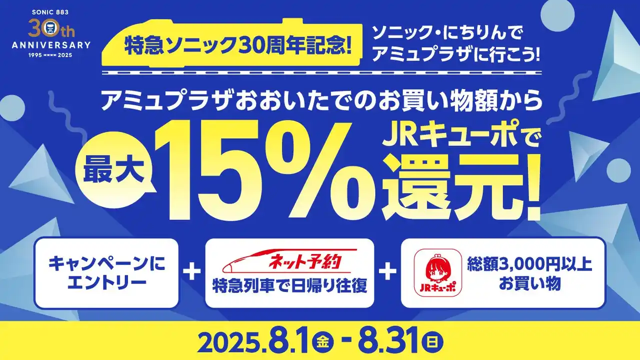 【九州旅客鉄道株式会社】 【最大15％ポイント還元】大分県内の特急列車とアミュプラザおおいたのご利用でおトクになるキャンペーンを開催します！