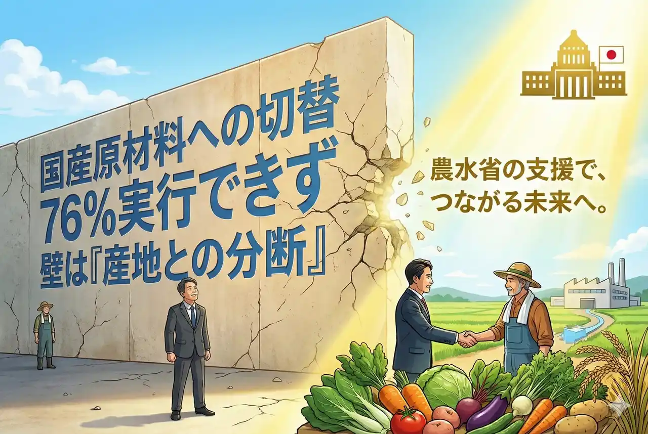 【株式会社アカネサス】 【調査】国産原材料への切替76%が実行できず。壁は「産地との分断」農水省が50億円支援