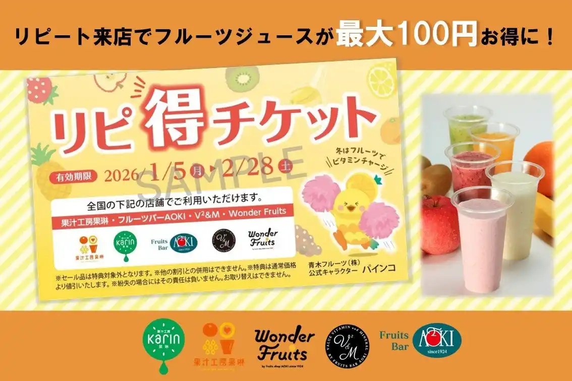 リピート来店で割引額がステップアップし最大100円お得に　冬の健康をフルーツでサポート！『リピ得キャンペーン』