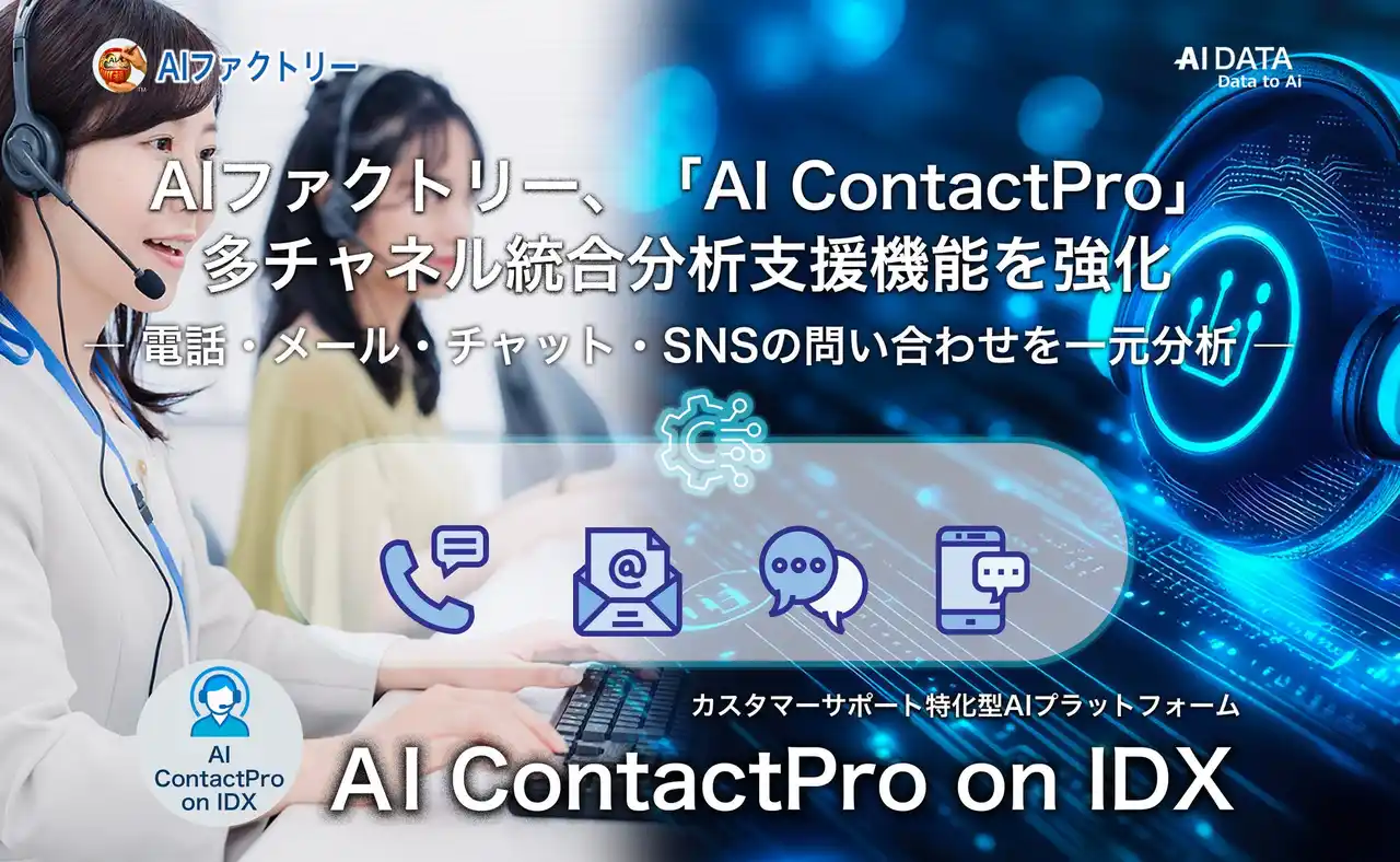 【AIデータ株式会社】 AIデータ社、AIファクトリー「AI ContactPro on IDX」多チャネル統合分析支援機能を強化　― 電話・メール・チャット・SNSの問い合わせを一元分析 ―